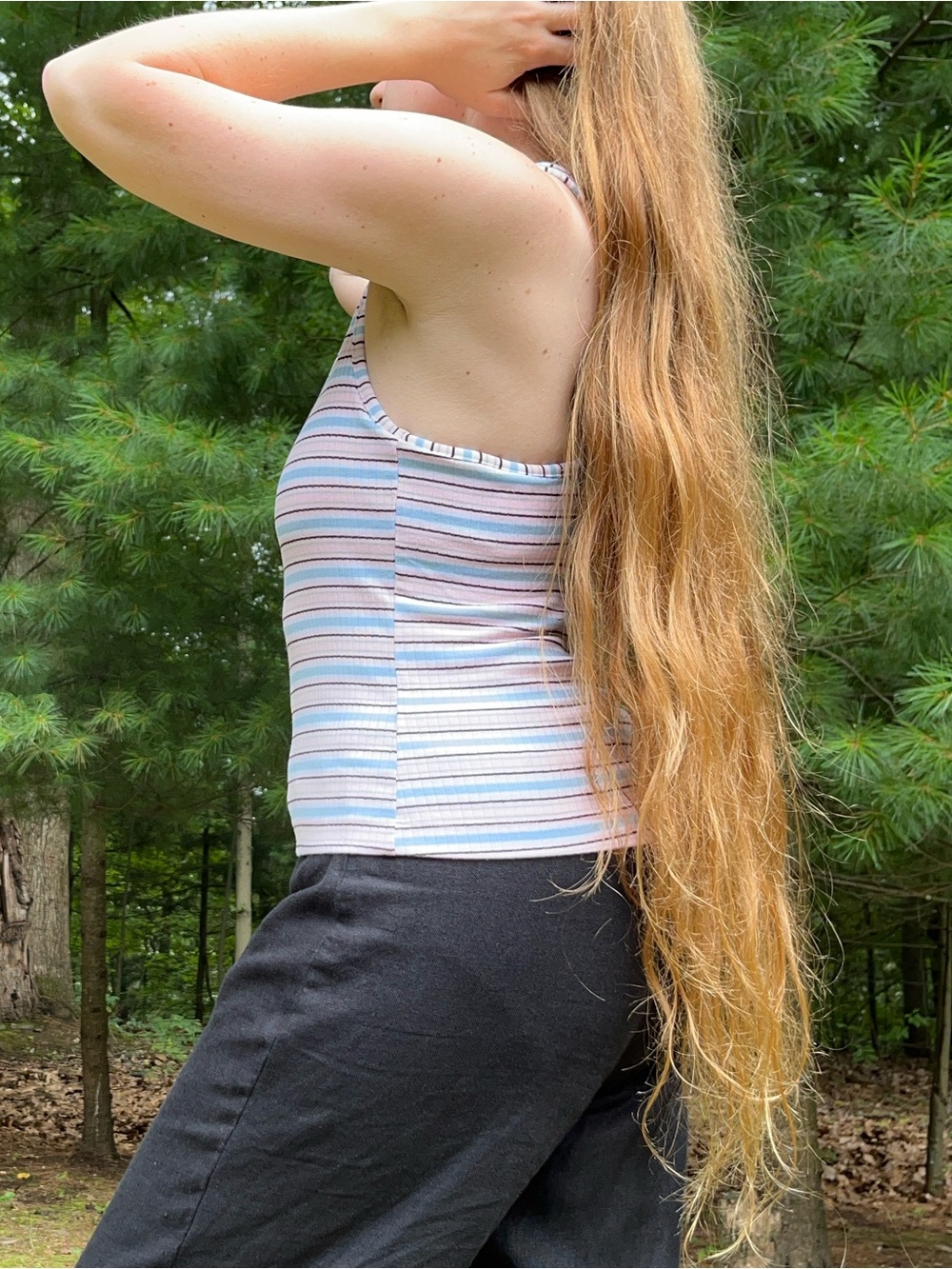 90s Prospirit Retro Athleisure Racerback Tank Top Size M Pastel Striped - Picture 5 of 12